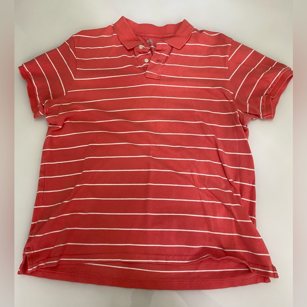 Striped Polo Knit Shirt - great Coral Melon Color stands out & gets complements